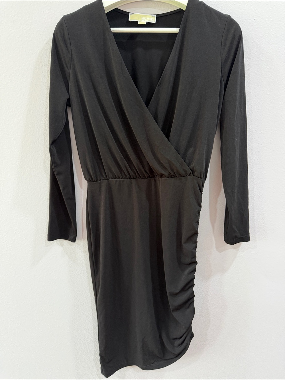 MICHAEL Michael Kors Black Faux Wrap Ruched Mini Dress
